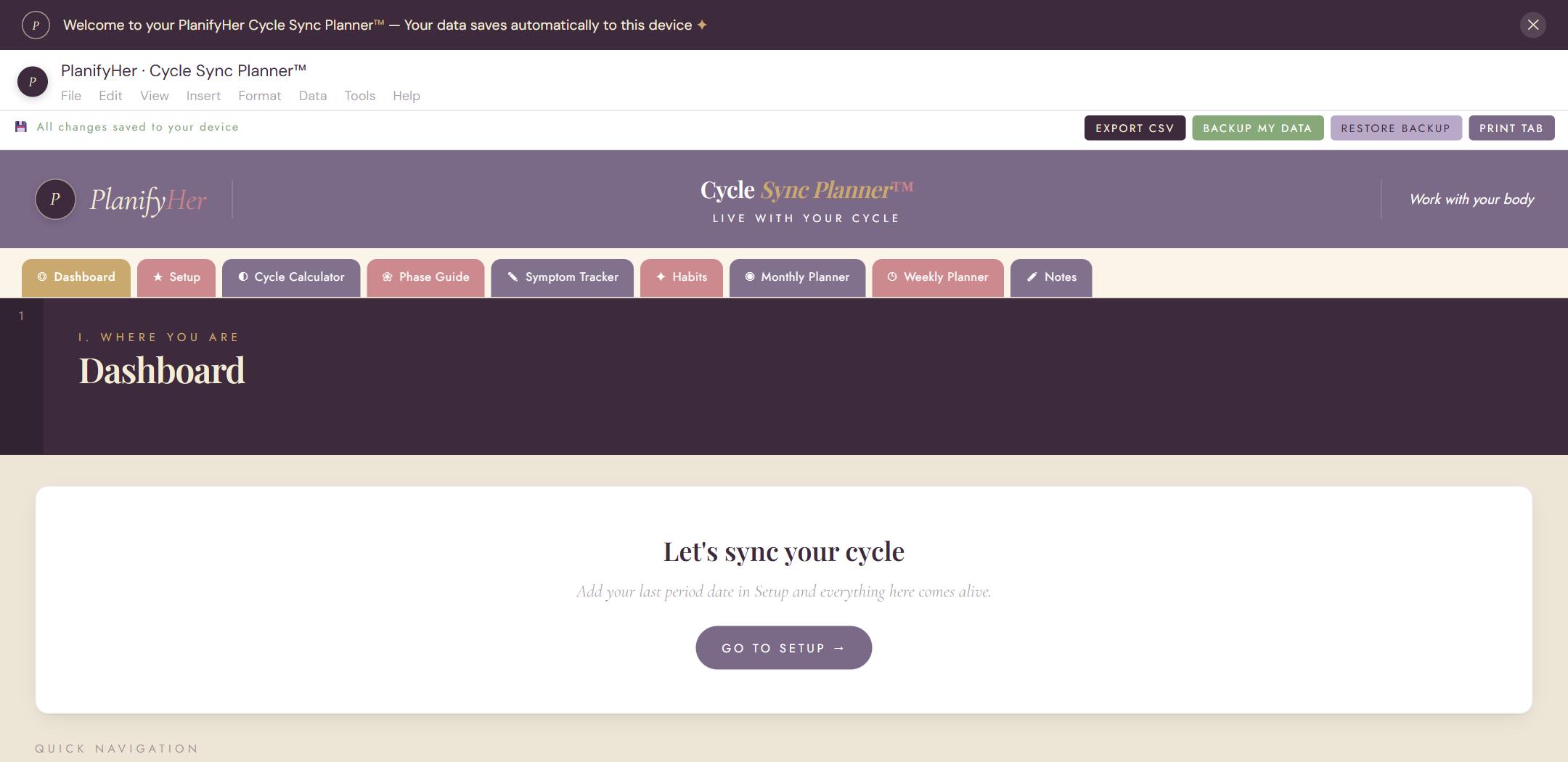 Bio-Productivity Cycle Sync Planner™ — interactive planner dashboard preview | PlanifyHer