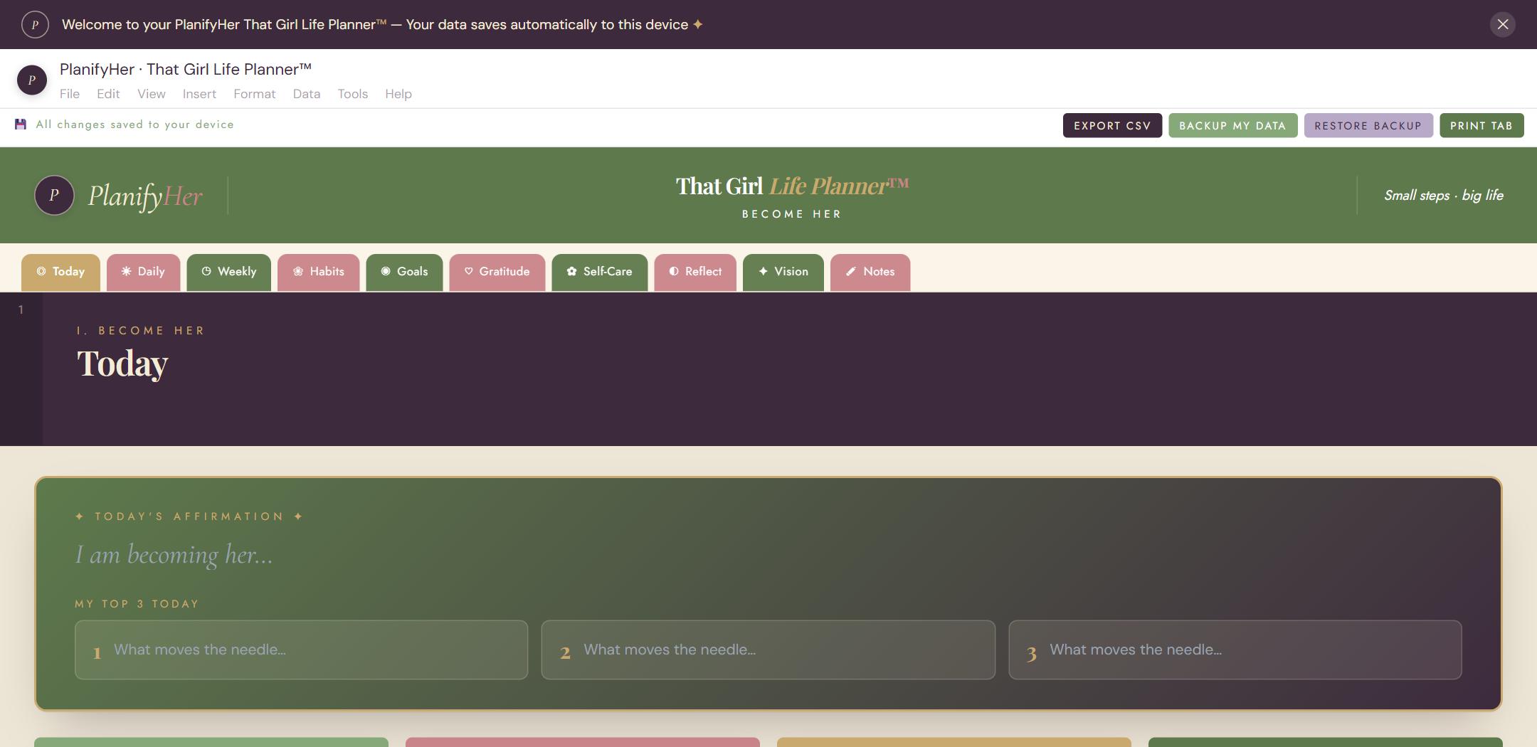That Girl All-in-One Life Planner™ — interactive planner dashboard preview | PlanifyHer